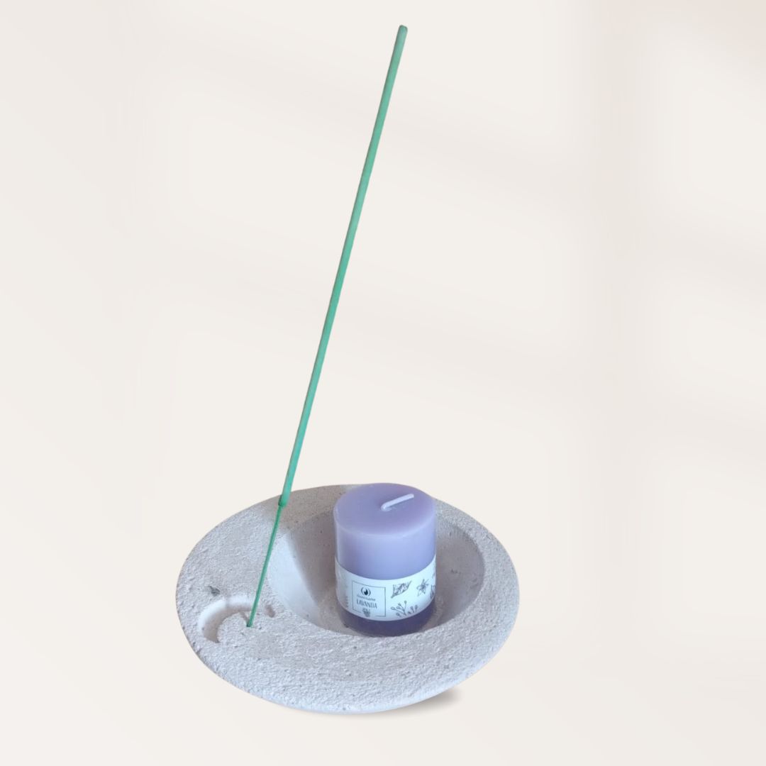 Porta Sahumerio-Vela Cemento Colores<br/>REDONDO LUNA 15 cm