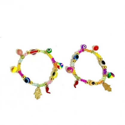 Pulsera Cristal Chica Colores Y Dijes